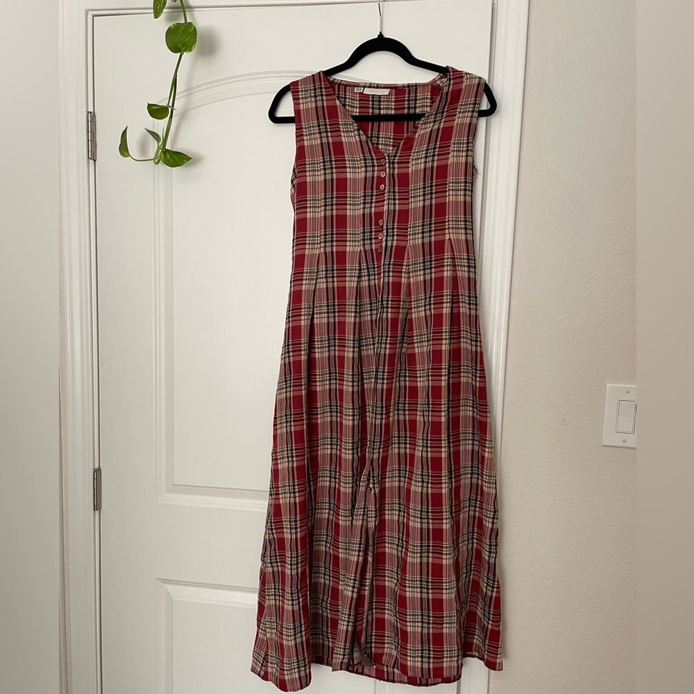 Halton Plaid Tie-Back Midi Dress
